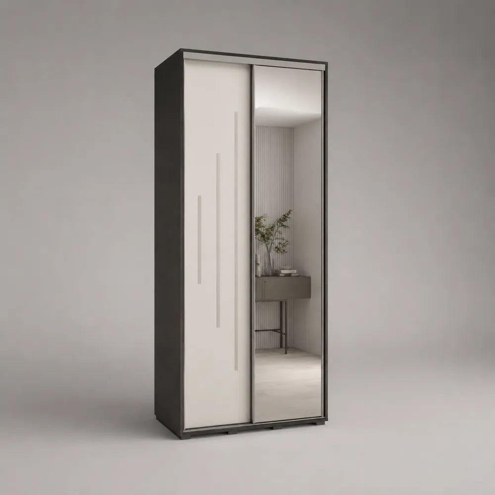 Armadio guardaroba 2 ante scorrevoli con specchio MDF rettangolare bianco grigio 120x60x200 cm