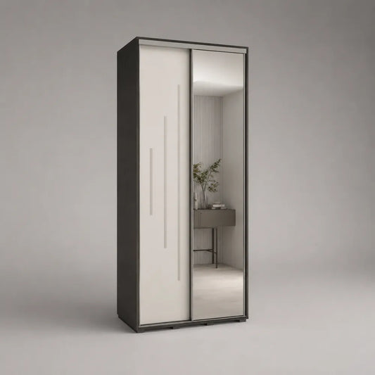 Armadio guardaroba 2 ante scorrevoli con specchio MDF rettangolare bianco grigio 120x60x200 cm
