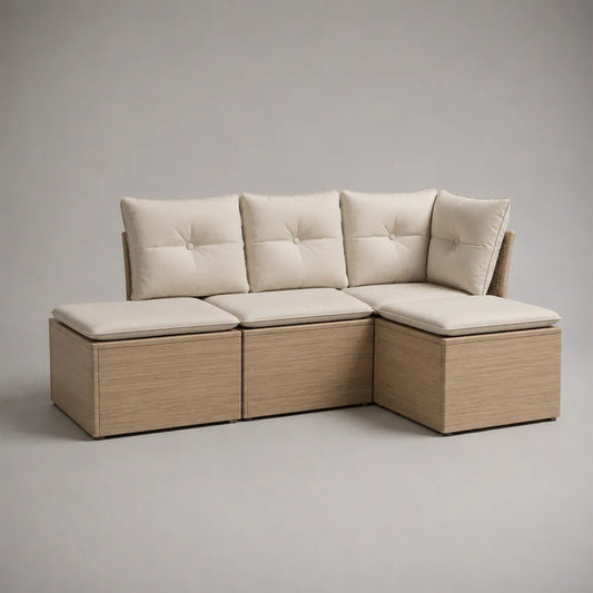 Divano angolare da giardino modulare 5 posti con struttura in rattan sintetico e cuscini in poliestere beige 250x160x75 cm