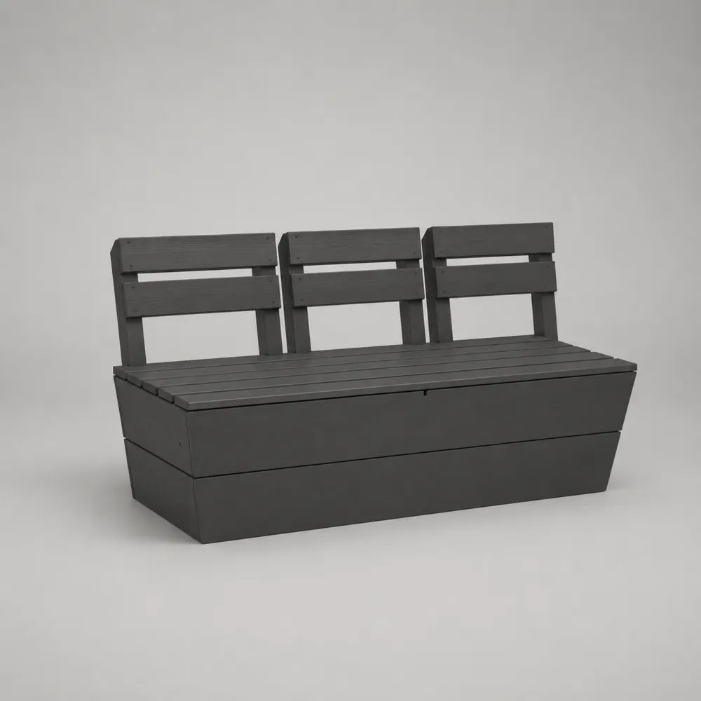 Panca da giardino con schienale e contenitore in resina effetto legno grigio antracite 180x45x85 cm