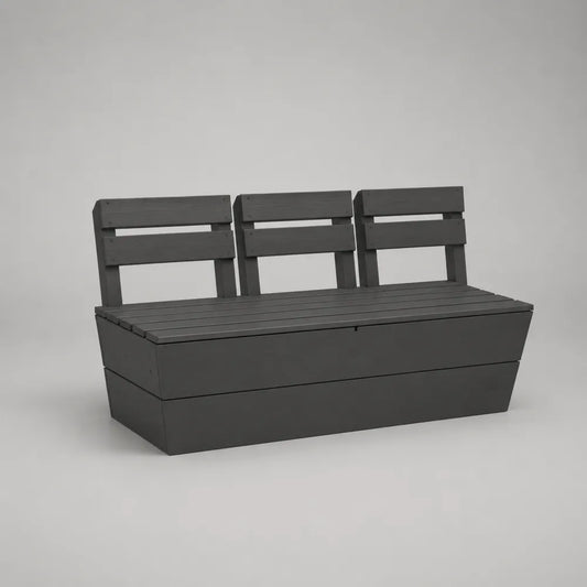 Panca da giardino con schienale e contenitore in resina effetto legno grigio antracite 180x45x85 cm