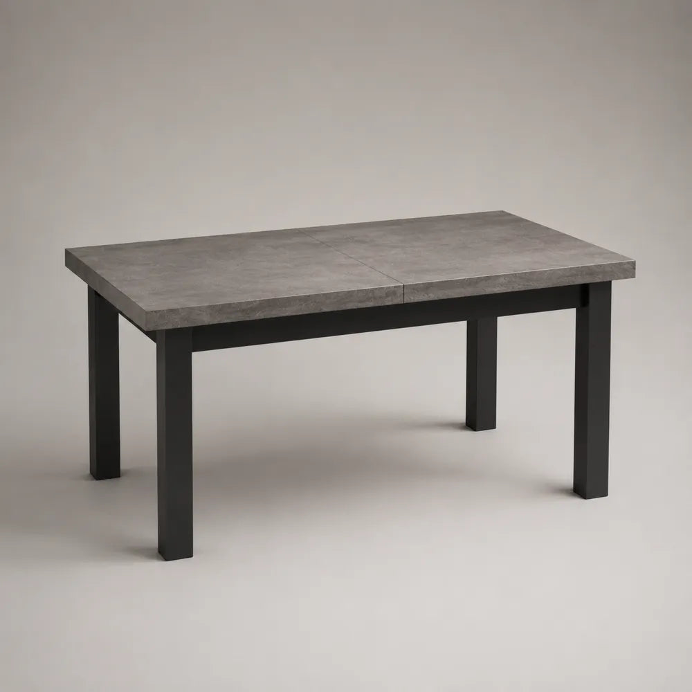 Tavolo da pranzo rettangolare in MDF effetto cemento e struttura in acciaio nero 180x90x75 cm