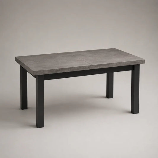 Tavolo da pranzo rettangolare in MDF effetto cemento e struttura in acciaio nero 180x90x75 cm