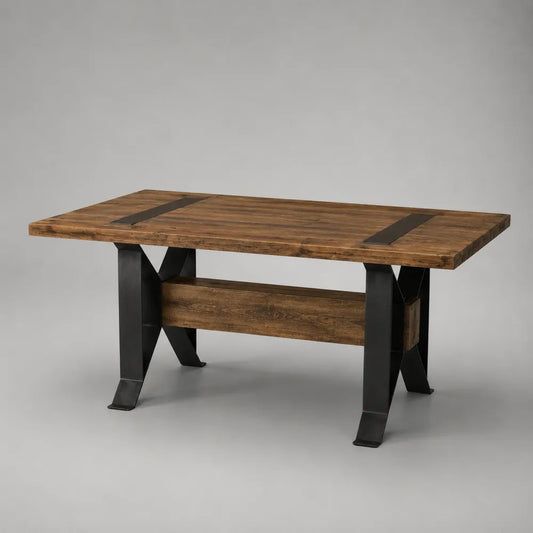 Tavolo da pranzo rettangolare in legno massello e acciaio nero 200 x 90 x 76 cm