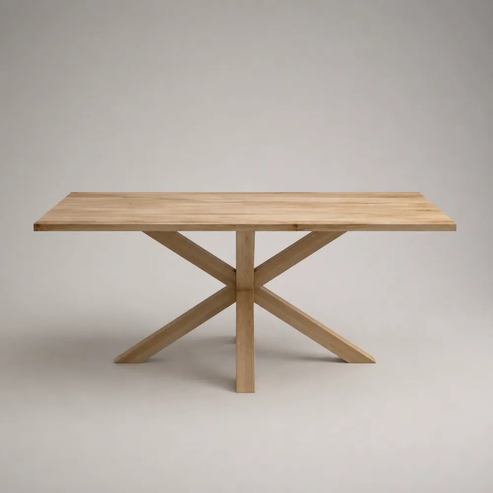 Tavolo da pranzo rettangolare in legno massello rovere chiaro con struttura a X 180x90x75 cm