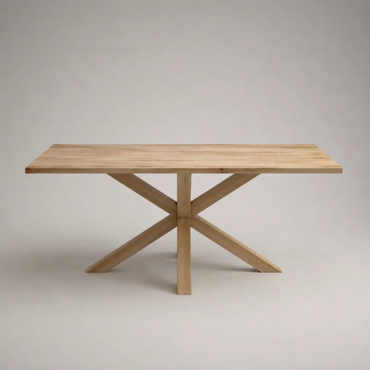 Tavolo da pranzo rettangolare in legno massello rovere chiaro con struttura a X 180x90x75 cm