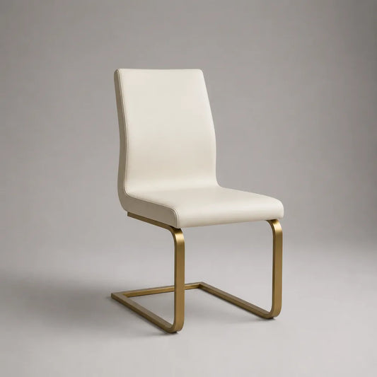 Sedia da pranzo imbottita senza braccioli in ecopelle PU bianca con struttura in acciaio dorato 50 x 55 x 85 cm